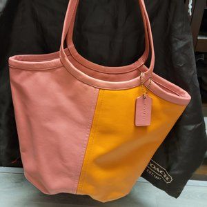 Coach C2594 Bea Tote Colorblock Soft Leather Pink/Orange Shoulder Bag - PERFECT!